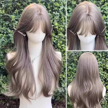 Длинный кудрявый синтетический парик Air Bangs, женский бежевый, ленивый, повседневный, элегантный, длинный кудрявый парик Air Bangs Big Waves 60CM