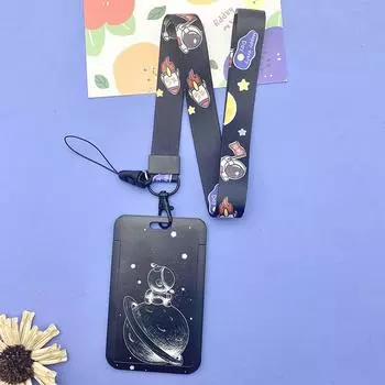 Длинный ланьярд Держатель студенческого удостоверения Рисовая карта Набор Астронавт Рукав для проездного билета Ланьярд Рукав для карты C