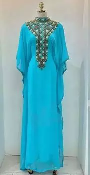 Длинный марокканский кафтан Ferozi Dubai, стильная Абая Фараша, платье ручной работы, платье XS синий