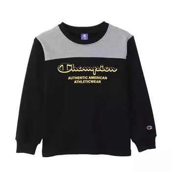 Длинный металлический круглый вырез, школьный черный [Champion] CK-AS016 Толстовка, Детская, Рукав, Флис, Принт, Толстовка, Мальчики, чёрный