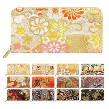 Длинный Nishijin Ori Gold Brocade Round Zipper Длинный Card Coin Flower Белый [leo&aoi] Кошелек, Кошелек, Женский, Мужской, Кошелек, Кошелек, Хранение, Кошелек,