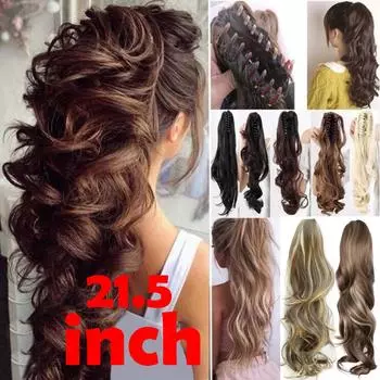 Длинный парик-булочка с конским хвостом, зажим из высокотемпературного шелкового волокна, 16,5 дюймов G