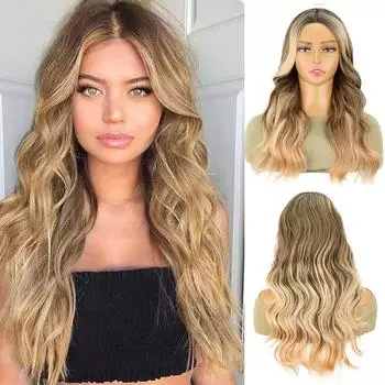 Длинный парик MISSQUEEN с челкой, синтетический, естественно выглядящий, кудрявый, волнистый парик для женщин, повседневный парик для косплея, вечеринки, Хэллоуина 55cm