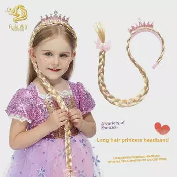 Длинный парик-повязка на голову с бантом принцессы для детских праздников и костюмов