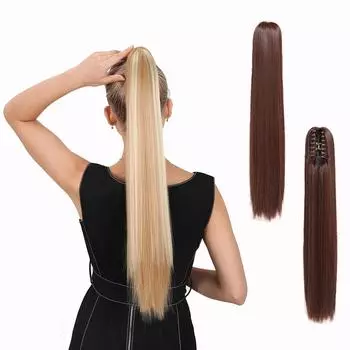 Длинный парик в виде булочки с конским хвостом, матовый высокотемпературный зажим из шелкового волокна 22inch