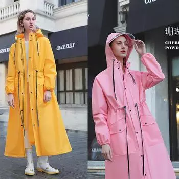 Длинный плащ с капюшоном больших размеров, водонепроницаемый женский дождевик для пешего туризма и рыбалки, дождевик больших размеров M жёлтый