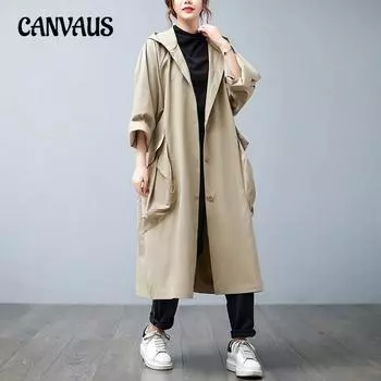 Длинный плащ с капюшоном и большим карманом, женский, больших размеров, свободные осенние и зимние топы, повседневная куртка XL чёрный