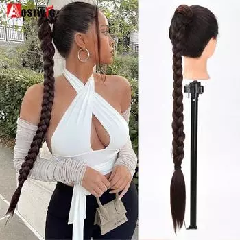 Длинный плетеный хвост Aosiwig, прямой хвост с запахом, натуральный мягкий синтетический хвост для женщин, повседневная одежда