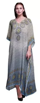 Длинный пляжный кафтан Phagun с цветочным принтом в этническом стиле, пляжная одежда, бикини, накидка, макси 4X-5X синий