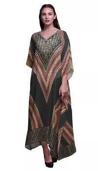 Длинный пляжный кафтан Phagun в африканском стиле с геометрическим рисунком, пляжная одежда, бикини, макси 4X-5X чёрный