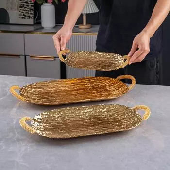 Длинный поднос из кованого железа в скандинавском стиле, изогнутый золотой поднос для хранения фруктов, поднос для фруктов и закусок