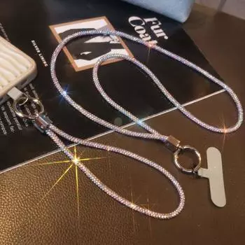 Длинный подвесной шнурок для телефона со стразами, короткий ремешок для мобильного телефона в стиле запястья, подарок для девочек на Новый год silver-short