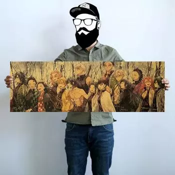 Длинный постер с персонажами Demon Slayer - Серия из винтажной крафт-бумаги Декоративная живопись 101*34.5cm