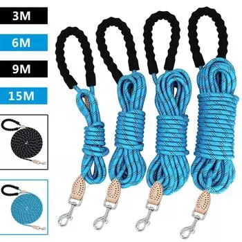 Длинный прочный нейлоновый поводок для собак, светоотражающий поводок для собак с ручкой, поводки для прогулок для щенков маленьких и больших собак, мопсов, синий, 3 м 15 м 3M чёрный