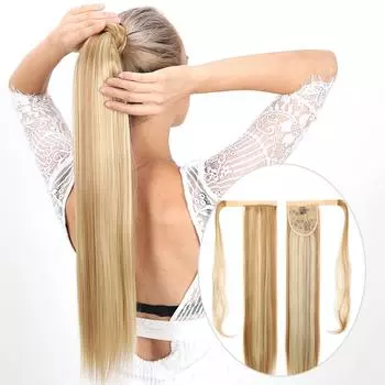 Длинный прямой хвост для наращивания, обертывание вокруг зажима для наращивания волос в хвост, синтетические термостойкие накладные волосы для конского хвоста