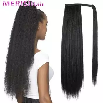 Длинный прямой хвост MERISIHAIR Yaki, длинный прямой хвост с запахом, синтетический наращивающий хвост, хвост на шнурке
