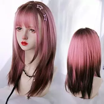 Длинный прямой многослойный парик с челкой, Омбре, синтетические парики для женщин, парики из натуральных волос, термостойкие волосы для косплея, вечеринки DM16-2