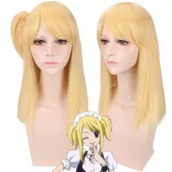 Длинный прямой парик 45 см, аниме Fairy Tail Люси Хартфилия, золотой костюм, термостойкие синтетические волосы, женские парики для косплея 42-45cm хаки