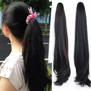 Длинный прямой парик Bybrana на заколке для наращивания хвоста с заколкой для волос Высокотемпературный синтетический хвостик 65cm