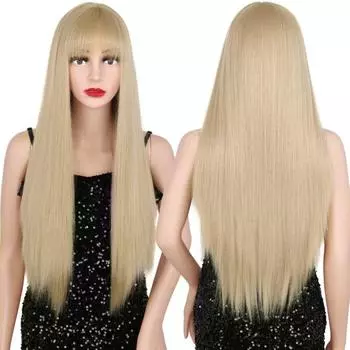Длинный прямой парик LISI HAIR, золотой парик с челкой из синтетических волос для женщин, термостойкий парик для косплея, однотонный парик