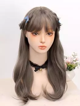 Длинный прямой парик Lolita Blue Wood Grey Hairband Synthetic 24inch