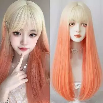 Длинный прямой парик с градиентом Bybrana с челкой, парики из синтетических волос для женщин