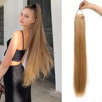 Длинный прямой парик с хвостом и резинками, мягкий и термостойкий синтетический парик, подходящий для повседневного использования женщинами в качестве аксессуара для хвоста.