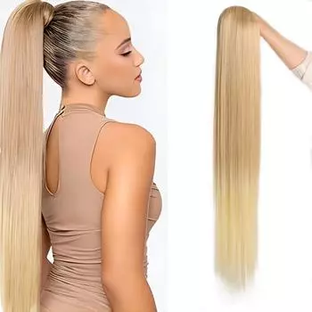 Длинный прямой парик с хвостом на шнурке, градиентный длинный прямой синтетический парик с хвостом, подходит для повседневного использования женщинами