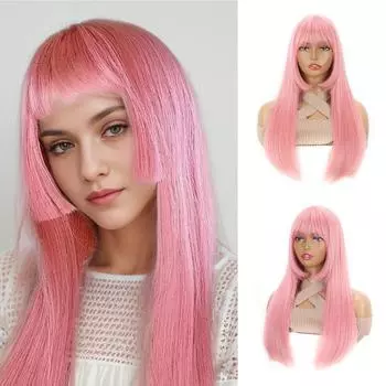 Длинный прямой парик с синтетическим париком для начинающих, термостойкие парики для косплея для женщин 52cm