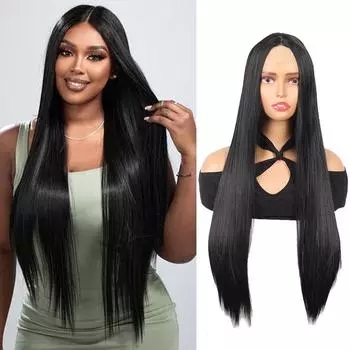 Длинный прямой парик в кружевном стиле, длинный прямой парик, парик из термостойкого волокна, женский парик, простой и удобный