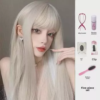 Длинный прямой платиновый двухцветный парик в стиле Лолита с висячими волосами. Wig only