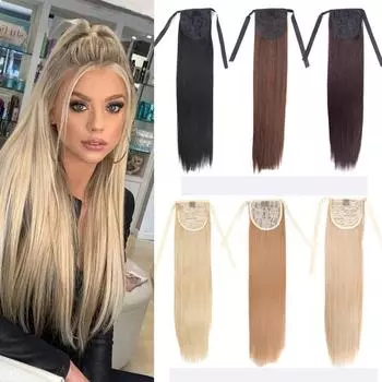 Длинный прямой зажим в хвосте, накладные волосы, хвостик, шиньон с для женщин