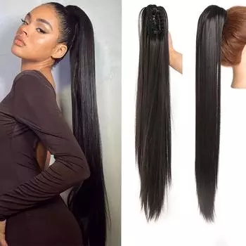 Длинный прямой женский парик с большим захватом, длинный прямой хвост, термостойкий парик из синтетического волокна, парик с конским хвостом, подходит для ежедневного использования
