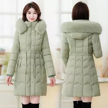 Длинный пуховик 2023 Зимняя тонкая съемная куртка с большим меховым воротником L
