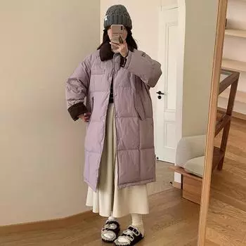 Длинный пуховик из вельвета сращивания, женский, 2024, новая мода, супер красивое зимнее пальто из белого утиного пуха S