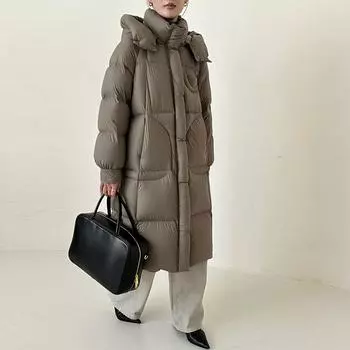 Длинный пуховик премиум-класса для женщин 2024 года, зимняя утепленная куртка с капюшоном и наполнителем до колена, белая стеганая куртка на утином пуху S