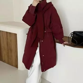 Длинный пуховик с шарфом и шалью, женская зимняя куртка 2024 года с завышенной талией, утолщенная, выше колена, премиум-куртка Tide S