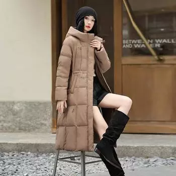 Длинный пуховик в этническом стиле для женщин 2024 года, зимняя утолщенная вышитая куртка в иностранном стиле для мам, тонкая до колена M кофейный