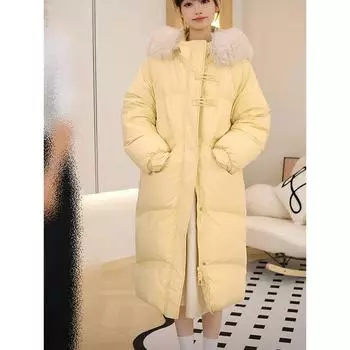 Длинный пуховик женский новый супер длинный до колена щиколотки маленький капюшон утолщенный пальто S [recommended 80--60kg]