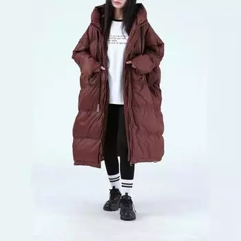 Длинный пуховик женский, весна 2024, утолщенный, повседневный, свободный, белый, до колена, большой размер average size/90--100 kg абрикосовый