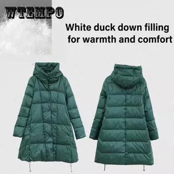 Длинный пуховик, зимняя женская куртка в стиле ретро с литературным и художественным капюшоном, утепленная теплая куртка больших размеров XL чёрный