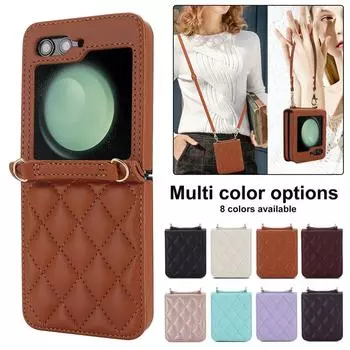 Длинный ремешок через плечо, кожаный чехол для телефона для Samsung Galzxy Z Flip 5 4 3 Flip5 Flip4 Flip3, роскошный чехол на запястье с веревкой Hoesje Coque Samsung Z Flip 3 чёрный