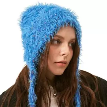 Длинный ремешок вязаная шапка осень зима уличная хип-хоп универсальная защита ушей шапки крутая личность японская нишевая шапка бини one size