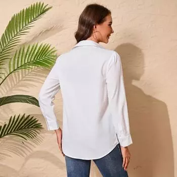 Длинный рукав 2025 лацкан вышитый новый рубашка алфавит рубашка повседневный свободный топ весна и осень S белый