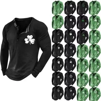 Длинный рукав, 3 пуговицы. Футболка с длинным рукавом Patrick s Vintage Sport, пуловер L армия зеленый