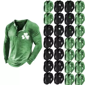 Длинный рукав, 3 пуговицы. Футболка с длинным рукавом Patrick s Vintage Sport, пуловер L армия зеленый