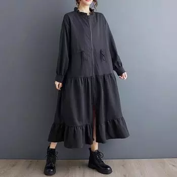 Длинный рукав Большие размеры винтажные новые платья для женщин повседневное свободное длинное платье весна-осень