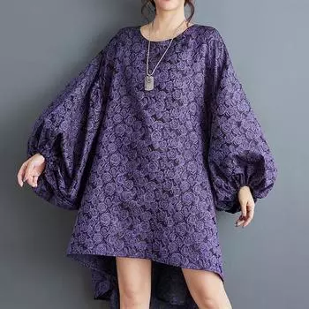 Длинный рукав Большие размеры жаккард винтажный цветочный новинка платья для женщин повседневное свободное платье миди весна осень