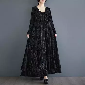 Длинный рукав большого размера Черный Винтажный цветочный повседневный свободный осенне-весенний пиджак Пальто для женщин Верхняя одежда
