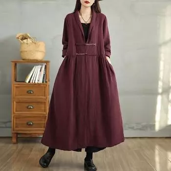 Длинный рукав большого размера из хлопка и льна, повседневная свободная куртка осень-весна для женщин, пальто M кофейный